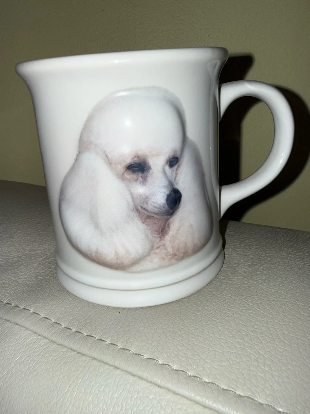 White Ceramic Dog Mug with Poodle Illustration - White
